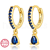 925 Sterling Silverr Micro Pave Cubic Zirconia Geometric Teardrop Hoop Earrings JL9080-11-1