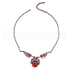 Bohemian Style Alloy Pave Dyed Synthetic Turquoise Feather Pendant Necklaces for Women FS-WG069F3-02-2