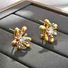 Brass Micro Pave Clear Cubic Zirconia Stud Earrings EJEW-S270-02B-GS-1