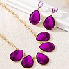 Teardrop Alloy Glass Pendant Necklace & Stud Dangle Earring Sets FS-WG22B44-01-3