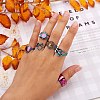 9Pcs 9 Style Rainbow Color 304 Stainless Steel Heart & Star & Word Love Cuff Rings RJEW-SZ0001-20-3