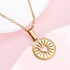 Flat Round with Heart 304 Stainless Steel Pendant Necklaces NJEW-H059-15G-1