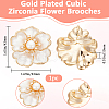 Beebeecraft 1Pc Flower Brass Cubic Zirconia Brooches JEWB-BBC0001-05-2