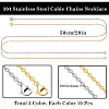Beebeecraft 20Pcs 2 Colors Ion Plating(IP) 304 Stainless Steel Cable Chain Necklaces Set MAK-BBC0001-11C-2