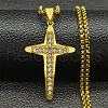 304 Stainless Steel Crystal Rhinestone Religion Cross Pendant Necklaces NJEW-H065-11G-1