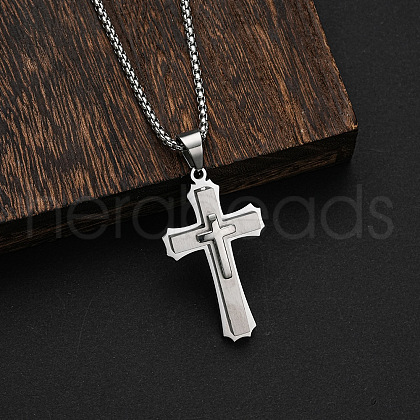 Triple Layered Cross 304 Stainless Steel Pendant Necklaces for Men FS-WGC3E83-01-1