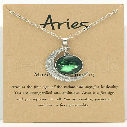 Alloy Pave Glass Moon Constellation Pendant Necklaces for Women FS-WG3B9B3-01-1