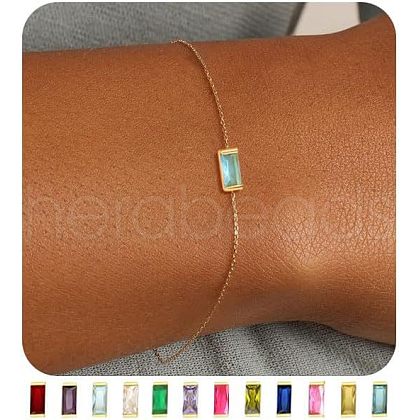 December Birthstone Brass Pave Cubic Zirconia Rectangle Link Bracelets WG17BBA-11-1