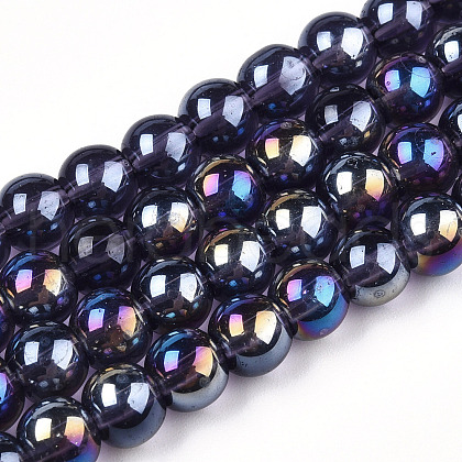 Electroplate Transparent Glass Beads Strands GLAA-T032-T6mm-AB03-1