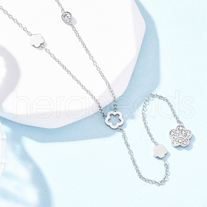 304 Stainless Steel Crystal Rhinestone Flower Y Necklaces NJEW-R026-18P-1