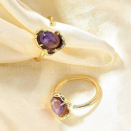 Oval Natural Lepidolite Finger Rings RJEW-P113-23G-1