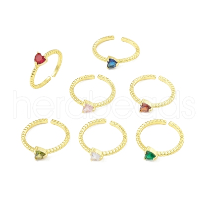 Mother's Day Rings Cubic Zircona Heart Open Cuff Ring RJEW-H103-05G-1