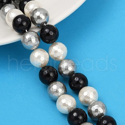 Faceted Round Shell Pearl Beads Strands BSHE-XCP0001-58A-1