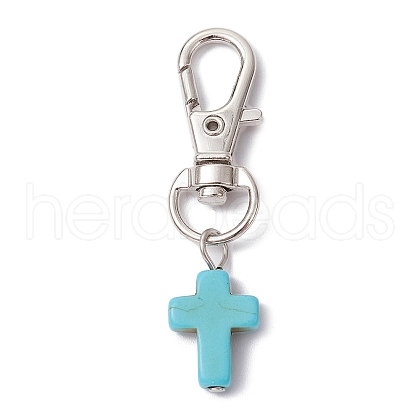 Synthetic Turquoise Cross Pendant Decorations HJEW-JM01531-01A-1