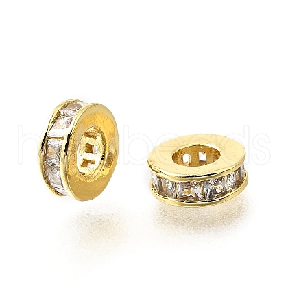 Round Ring Brass Micro Pave Clear Cubic Zirconia Beads KK-V008-16G-1