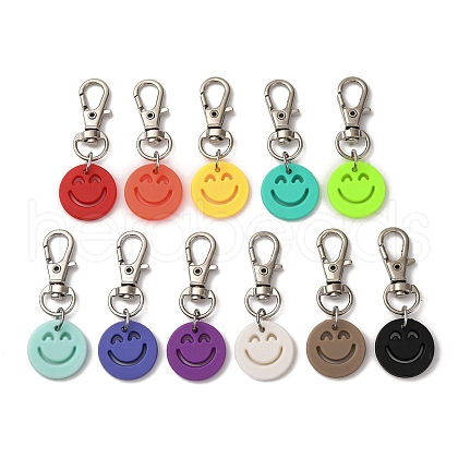 Smiling Face Acrylic with Alloy Pendant Decorations HJEW-JM03472-1