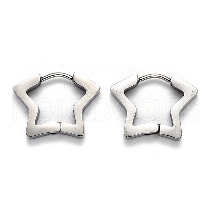 304 Stainless Steel Star Huggie Hoop Earrings STAS-J033-07P-1