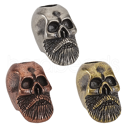 3Pcs 3 Colors Skull Brass Beads KK-FG0001-22-1