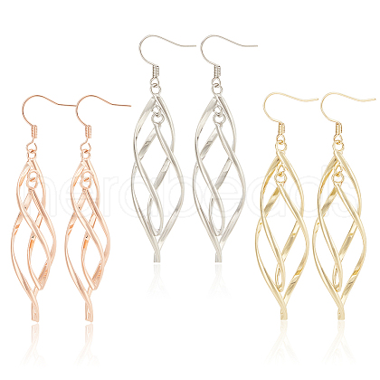 ANATTASOUL 3 Pairs 3 Colors Brass Twist Wave Dangle Earrings for Women EJEW-AN0003-26-1