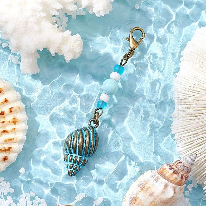 Ocean Theme Alloy Charm & Glass Beads Pendant Decorations HJEW-JM03158-05-1