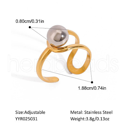 European Style Hollow Design Stainless Steel Beaded Adjustable Open Cuff Rings ZU9443-1-1