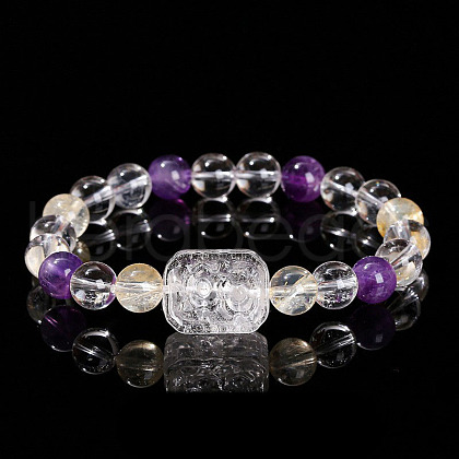 Natural Quartz Crystal & Amethyst & Ctrine Round Beads Stretch Bracelets WGD3ECB-07-1