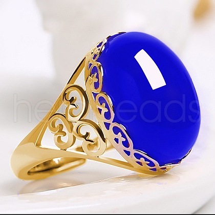 Oval Natural Chalcedony Finger Rings WG05C38-06-1