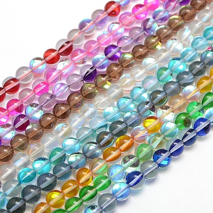 Synthetic Moonstone Beads Strands G-F143-6mm-M-1