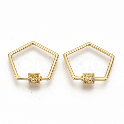 Brass Micro Pave Clear Cubic Zirconia Screw Carabiner Lock Charms ZIRC-S066-005-1