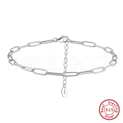 925 Sterling Silver Cable Chain Anklet AJEW-Z029-20P-1