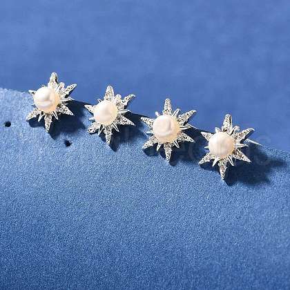 Mother's Day Jewellery Natural Pearl Ear Studs EJEW-L099-02P-1