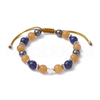 Natural Red Aventurine & Lapis Lazuli & Brass Heart Braided Bead Bracelet BJEW-JB09703-01-1