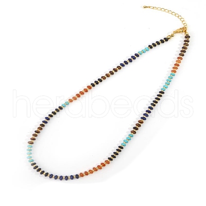Colorful Natural Tiger Eye & Lapis Lazuli & Red Aventurine & Dyed Howlite  Rondelle Beaded Necklaces for Summer Beach Style CL7611-7-1
