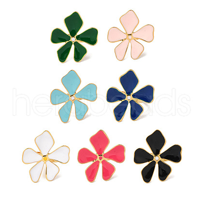 Golden Ion Plating(IP) 304 Stainless Steel Enamel Flower Adjustable Rings for Women RJEW-K276-01G-1