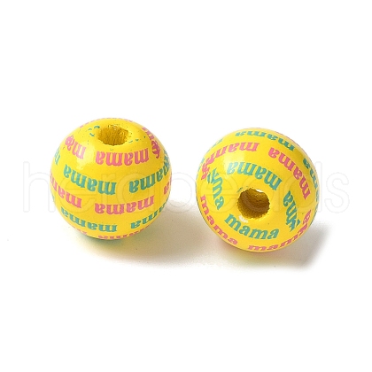 Mother's Day Theme Printed Wood European Beads WOOD-F016-01-1