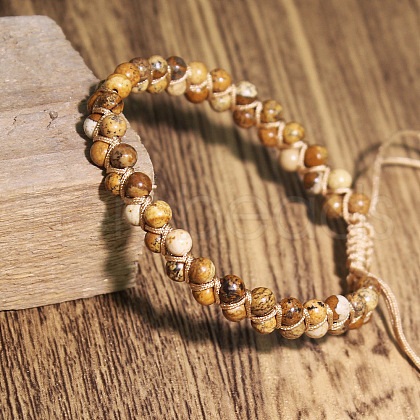 Natural Picture Jasper Round Beaded Braided Bead Bracelets WGA4FF5-12-1