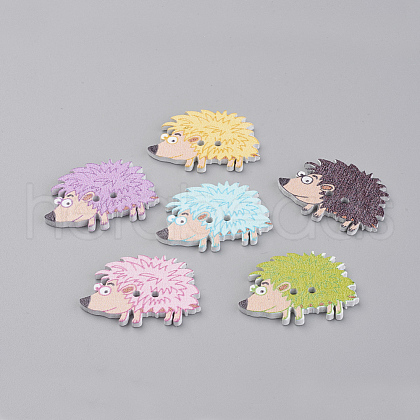 2-Hole Printed Wooden Buttons X-WOOD-S037-010-1