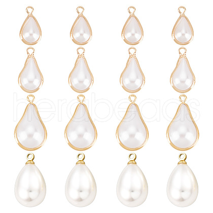 BENECREAT 16pcs 4 style ABS Plastic Imitation Pearl Pendants KK-BC0009-40-1