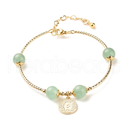 Brass Coin Charm Bracelet with Natural Green Aventurine BJEW-TA00116-01-1