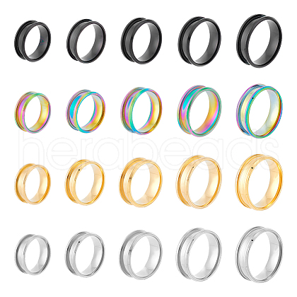 Unicraftale 20Pcs 20 Styles 201 Stainless Steel Grooved Finger Ring Settings STAS-UN0042-77-1