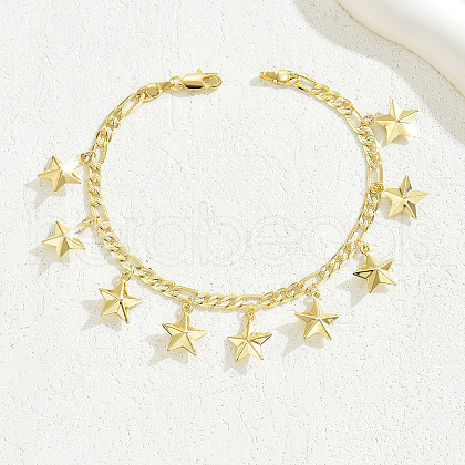 Brass Figaro Chain Star Pendant Tassel Bracelets for Women EA5744-1