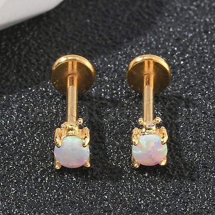 304 Stainless Steel Opal Stud Earrings EJEW-B143-01G-01-1