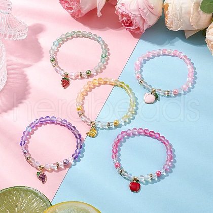 5Pcs 5 Colors Synthetic Moonstone Beads Stretch Bracelets for Women BJEW-JB11594-1