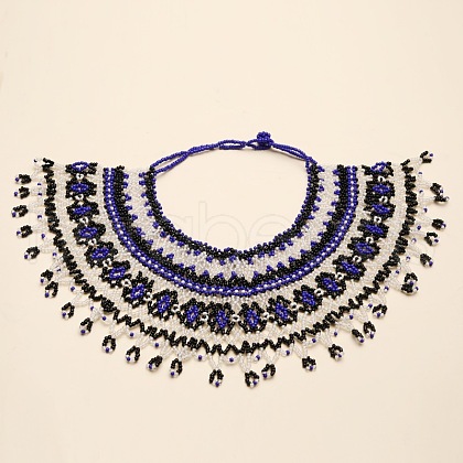 Ethnic Style Glass Seed Beaded Tassel Collar Choker Necklaces for Women FS-WGA40E8-01-1
