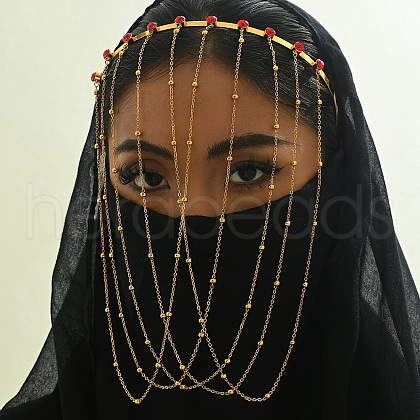 Elegant Vintage Iron & Glass Middle Eastern Tassel Earrings Face Veil for Women's Party SN0102-2-1