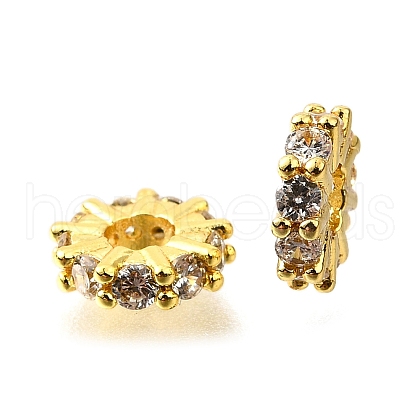 Flat Round Brass Micro Pave Cubic Zirconia Spacer Beads KK-L230-01G-02-1
