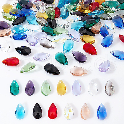 AHADERMAKER 104Pcs 13 Colors Faceted Teardrop Glass Pendants GLAA-GA0001-40-1