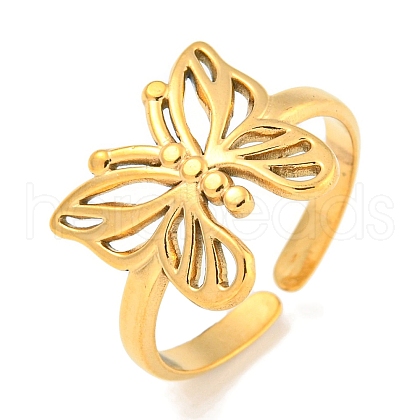 Ion Plating(IP) 304 Stainless Steel Butterfly Open Cuff Ring for Women RJEW-A043-21G-1