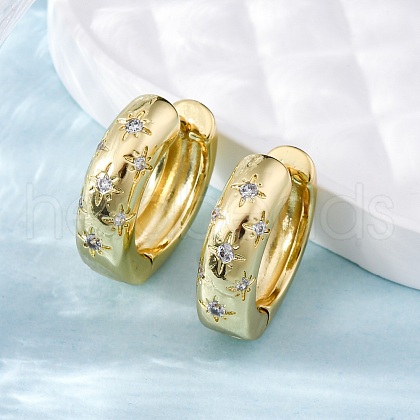 Clear Cubic Zirconia Star Hoop Earrings X-EJEW-C022-06G-1