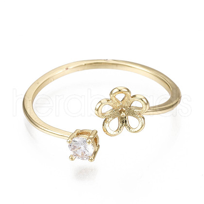 Brass Micro Cubic Zirconia Cuff Finger Ring Settings KK-N231-155-NF-1